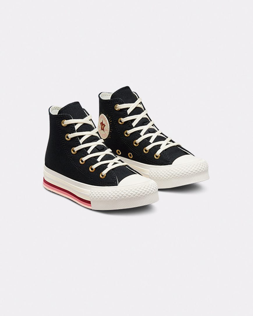 Sapatos Plataforma Converse Chuck Taylor All Star Lift Hearts Cano Alto Menina Pretas | PT X083019